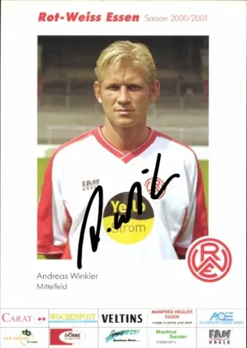 Autogrammkarte Fußballer Andreas Winkler, Rot Weiss Essen, Autogramm