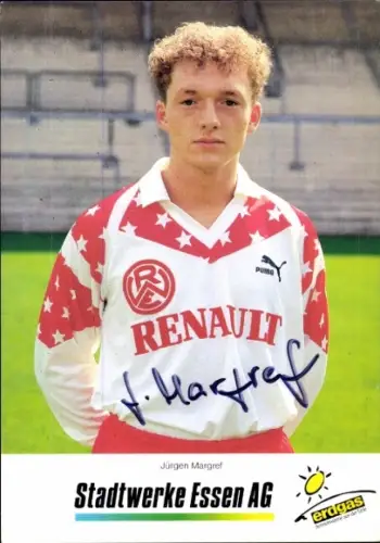 Autogrammkarte Fußballer Jürgen Margref, Rot Weiss Essen, Autogramm