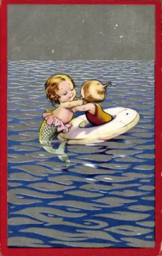 Ak Meerjungfrau, Kinder, Rettungsring