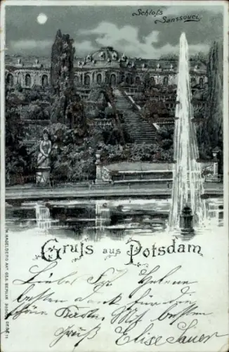 Mondschein Glitzer Litho Potsdam, Schloss Sanssouci