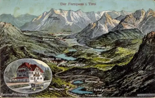 Landkarten Ak Fernpass in Tirol, Gasthof, Gebirge
