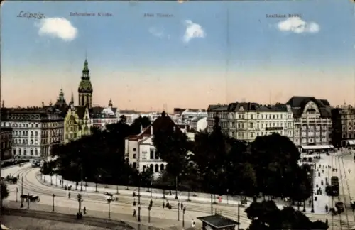 Ak Leipzig in Sachsen, Reformierte Kirche, Altes Theater, Kaufhaus Brühl