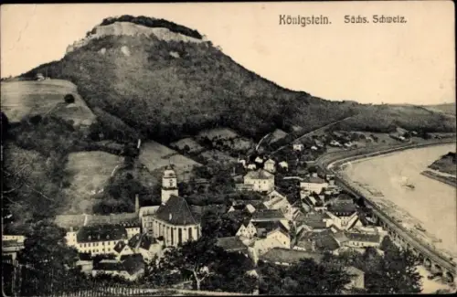 Ak Ebenheit Königstein an der Elbe Sächsische Schweiz, Blick auf Königstein, Fluss, Berge, Häuser