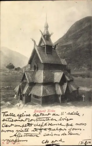 Ak Borgheim Romsdalen Norwegen, Borgund Kirke, alte Holzbaukirche, 11. Jahrhundert,  aus Norwegen