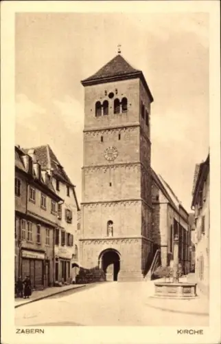 Ak Saverne Zabern Elsass Bas Rhin, Blick auf die Kirche, Brunnen