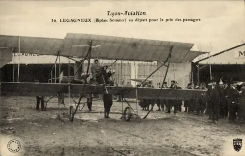 CPA Aviation, Lyon, Biplan Sommer au depart pour le prix des passagers