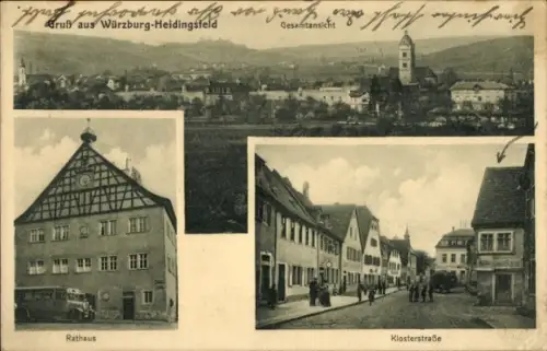 Ak Heidingsfeld Würzburg am Main Unterfranken, Gesamtansicht, Klosterstraße, Rathahus