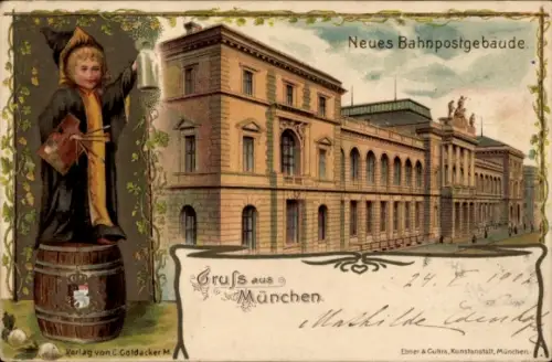 Litho München, Neues Bahnpostgebäude, Münchner Kindl