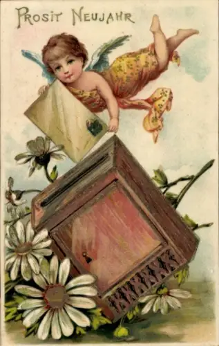 Präge Ak Glückwunsch Neujahr, Engel, Brief