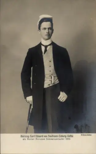 Ak Herzog Carl Eduard von Sachsen Coburg Gotha, Als Bonner Borusse, Sommersemester 1903