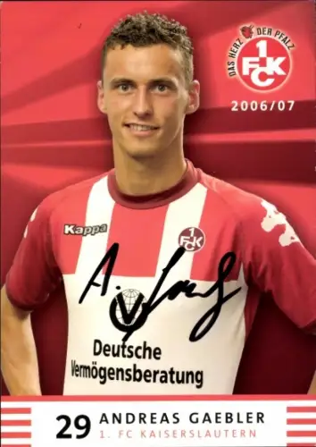 Autogrammkarte Fußballer Andreas Gaebler, 1. FC Kaiserslautern, Autogramm