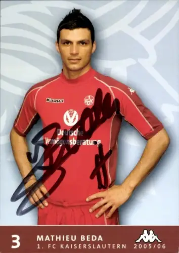 Autogrammkarte Fußballer Mathieu Beda, 1. FC Kaiserslautern, Autogramm