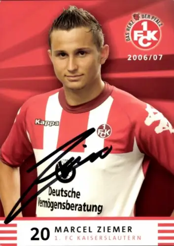Autogrammkarte Fußballer Marcel Ziemer, 1. FC Kaiserslautern, Autogramm