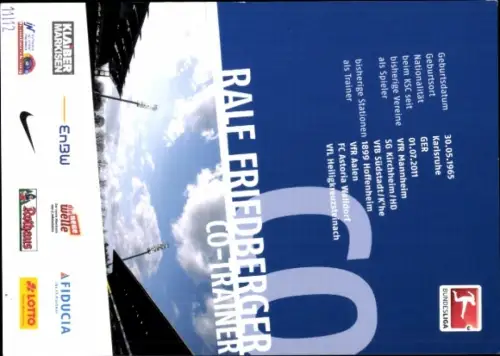 Autogrammkarte Co Trainer Ralf Friedberger, Karlsruher SC, Autogramm