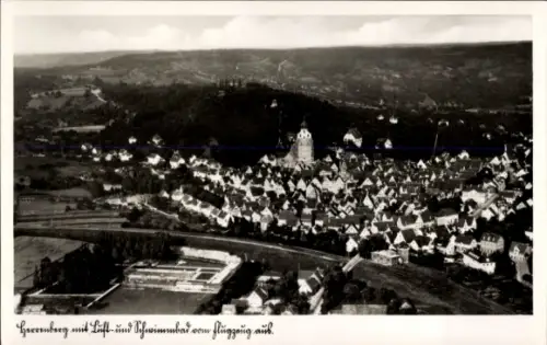 Ak Herrenberg in Württemberg, Luftaufnahme von  Schwimmbad, Wohnhäuser, Landschaft
