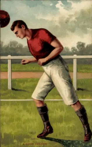 Künstler Ak Ein guter Kopfstoß, Fußballer