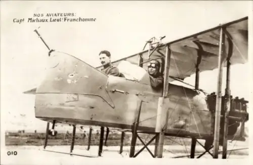 Ak Belgische Armee, Militärflugzeug, Kapitän Michaux, Lieutenant Franchomme