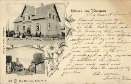 Ak Rhinau Rheinau Elsass Bas Rhin, Hauptstraße, Restauration Zum Adler