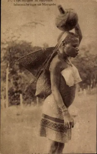 Ganzsachen Ak Mayumbe Mayombe DR Kongo Zaire, Afrikanerin, Korb, Krug