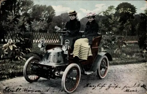 Ak Auto, Automobil, Zwei Frauen, Garten
