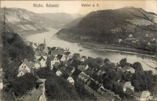 Ak Wehlen an der Elbe Sächsische Schweiz, Sächsische Schweiz,  Flusslandschaft, Häuser, Kirche