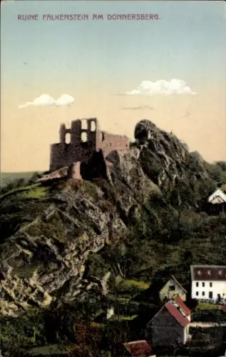 Ak Falkenstein am Donnersberg Pfalz, Ruine Falkenstein, Felsen, Landschaft, Himmel, Wolken