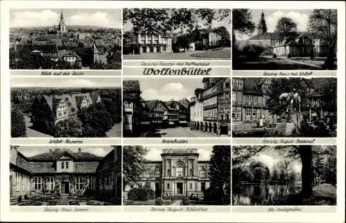 Ak Wolfenbüttel in Niedersachsen,  Lessing-Theater, Blick auf die Stadt, Lessing-Haus, Herzog-Aug