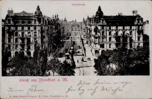 Ak Frankfurt am Main, Kaiserstraße, Gruß aus  , Schwarz-Weiß-Bild