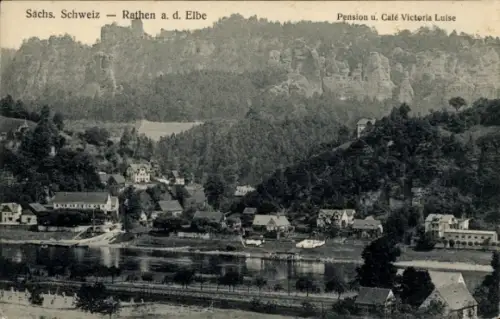 Ak Rathen an der Elbe Sächsische Schweiz, Panorama, Pension und Café Victoria Luise