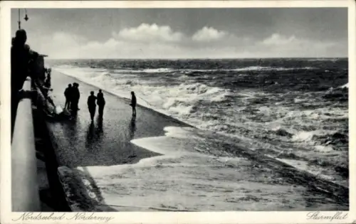 Ak Nordseebad Norderney Ostfriesland, Nordseebad  Sturmflut, Menschen am Wasser
