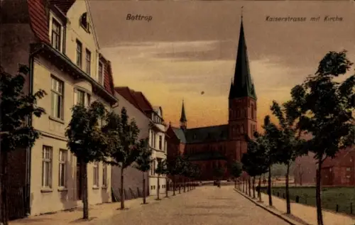 Ak Bottrop im Ruhrgebiet,  Kaiserstraße mit Kirche, Bäume, Häuser