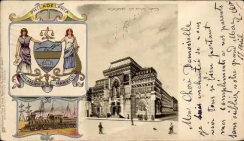 Wappen Litho Philadelphia Pennsylvania USA, Academy of Fine Arts