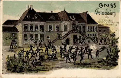 Ak Wissembourg Weißenburg Elsass Bas Rhin, Gaisberg-Schlösschen, Erstürmung