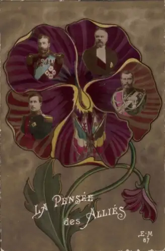 Ak Pensée des Allies, Zar Nikolaus II, König Albert I. von Belgien, Portrait