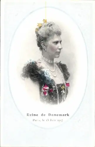 Passepartout Ak Reine de Danemark, Paris 1907, Portrait