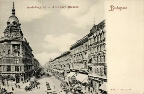 Ak Budapest Ungarn, Andrássy út,   Gebäude, Straßenansicht, Pferdekutschen