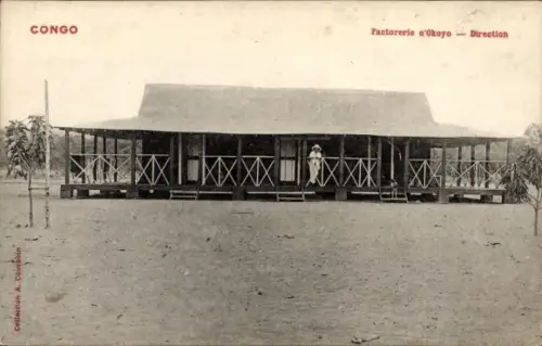 Ak Boma Congo Belge DR Kongo Zaire, Fabrikgebäude,  Aufschrift: Factorerie a'Okoyo, Sammlung A. C