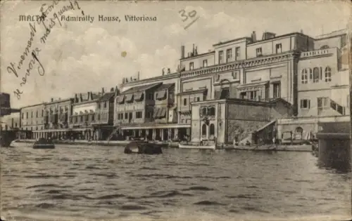 Ak Vittoriosa Malta, Admiralty House,  Wasser, Boote, 