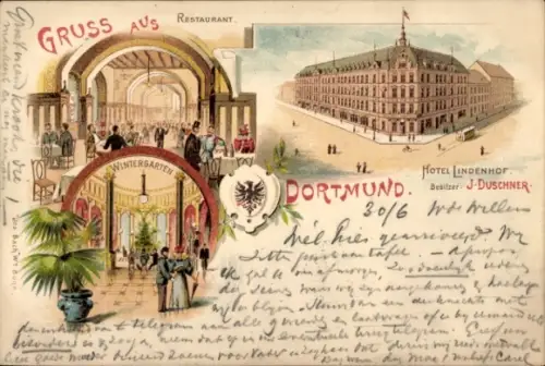 Litho Dortmund im Ruhrgebiet, Hotel Lindenhof, Restaurant, Wintergarten