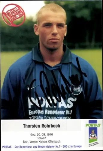 Autogrammkarte Fußballer Thorsten Rohrbach, Kickers Offenbach, Autogramm