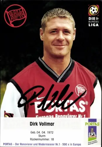 Autogrammkarte Fußballer Dirk Vollmar, Kickers Offenbach, Autogramm