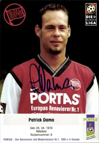 Autogrammkarte Fußballer Patrick Dama, Kickers Offenbach, Autogramm