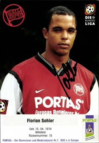 Autogrammkarte Fußballer Florian Sohler, Kickers Offenbach, Autogramm