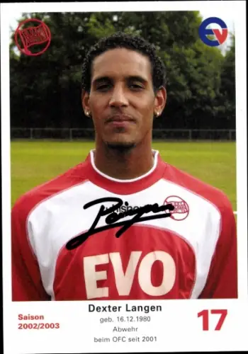 Autogrammkarte Fußballer Dexter Langen, Kickers Offenbach, Autogramm