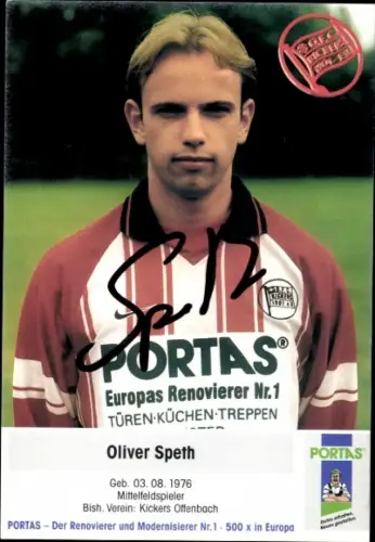 Autogrammkarte Fußballer Oliver Speth, Kickers Offenbach, Autogramm