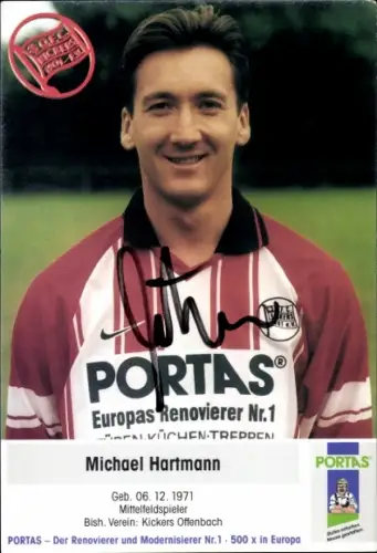 Autogrammkarte Fußballer Michael Hartman, Kickers Offenbach, Autogramm