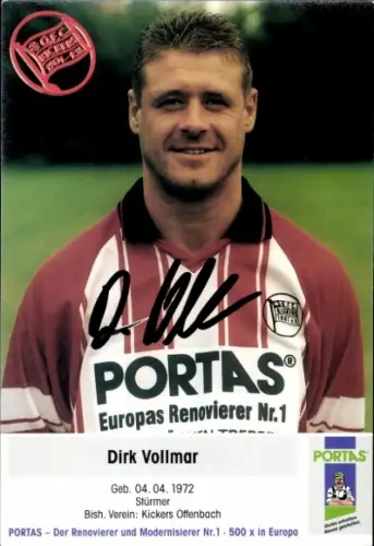 Autogrammkarte Fußballer Dirk Vollmar, Kickers Offenbach, Autogramm