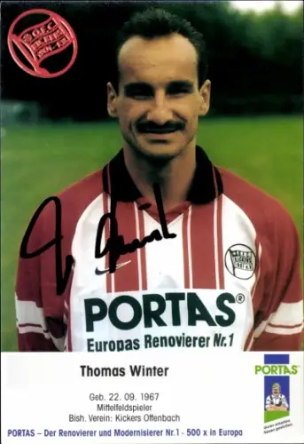 Autogrammkarte Fußballer Thomas Winter, Kickers Offenbach, Autogramm