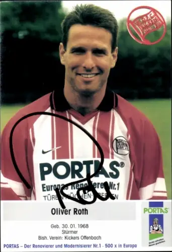 Autogrammkarte Fußballer Oliver Roth, Kickers Offenbach, Autogramm