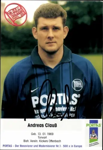 Autogrammkarte Fußballer Andreas Clauß, Kickers Offenbach, Autogramm